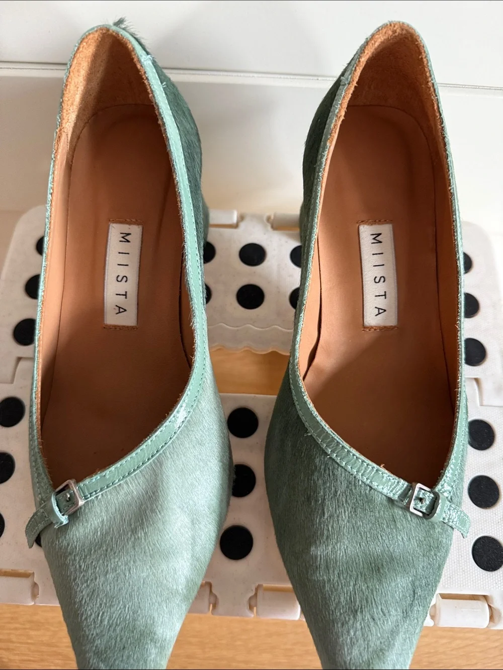 Miista Sage Green Suede Pointed Toe Mid-Heel Pumps